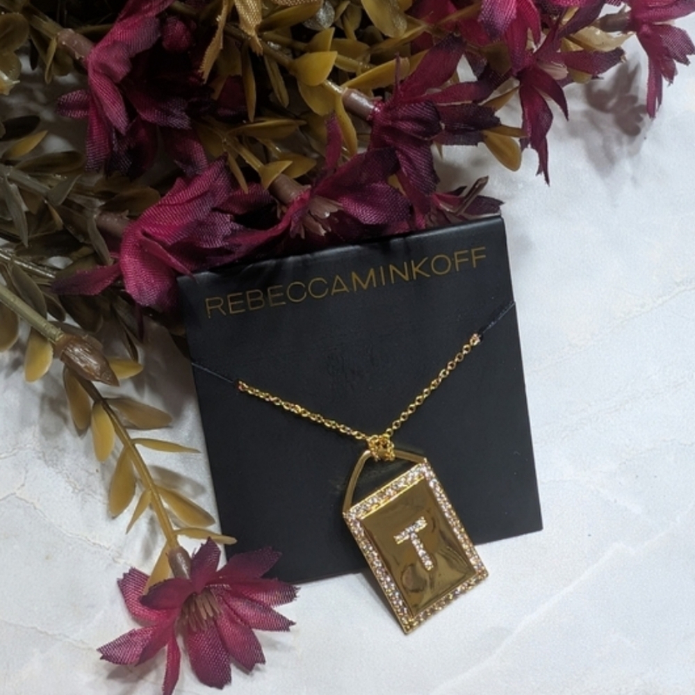 Rebecca Minkoff Gold Sparkly Initial T Pendant Necklace NEW!